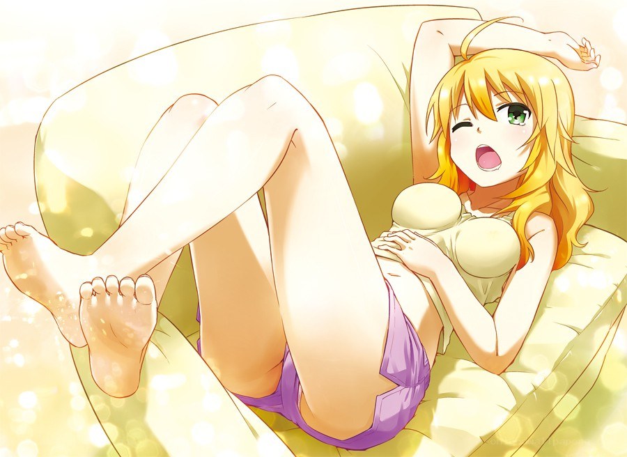 blonde girl on couch