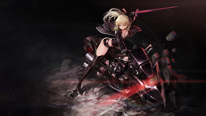 Blonde Girl on Motorcycle — Black