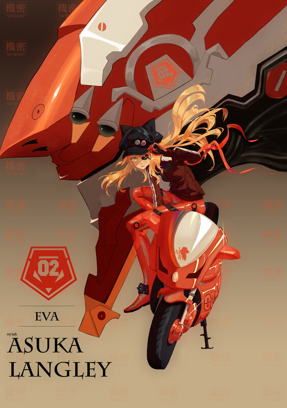Blonde Girl on Motorcycle — Red