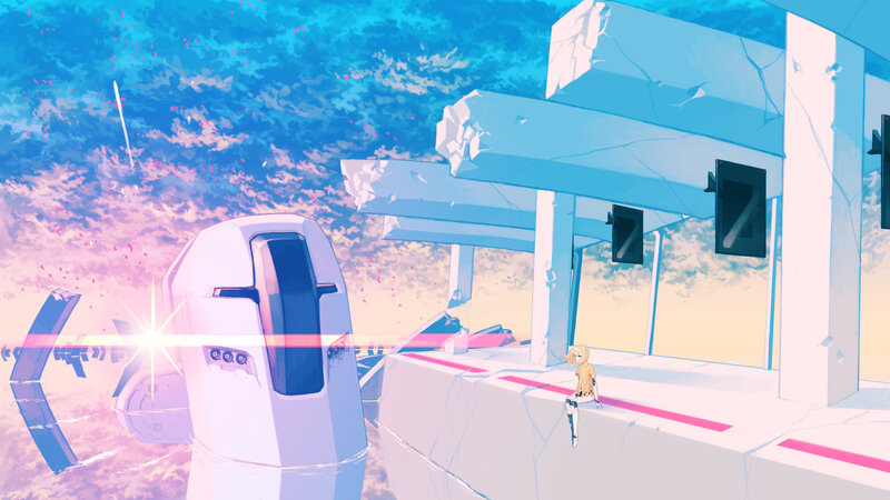 Blonde Girl on Platform — Blue