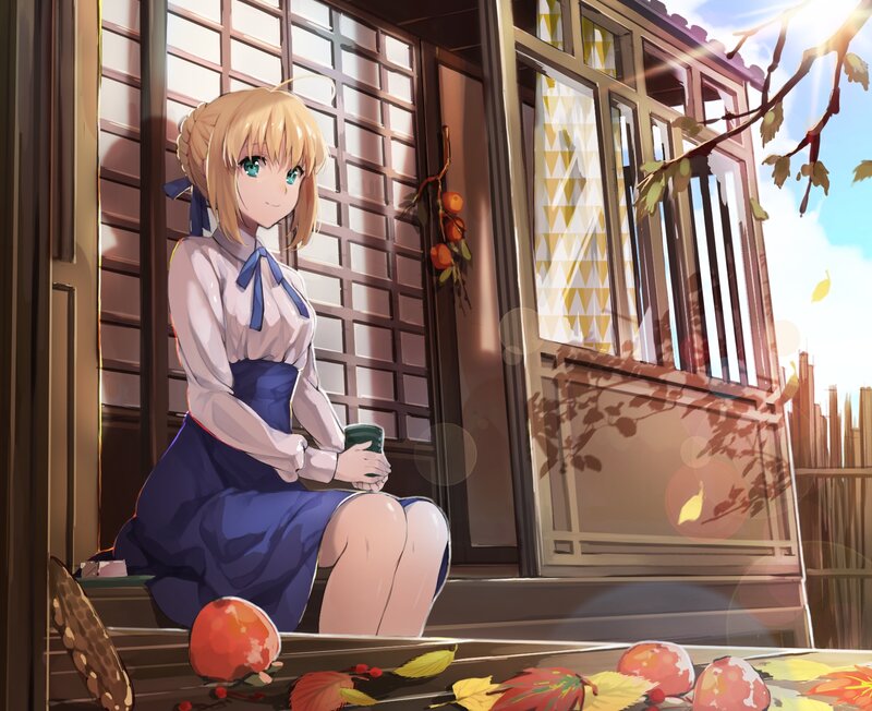 Blonde Girl on Porch — Blue