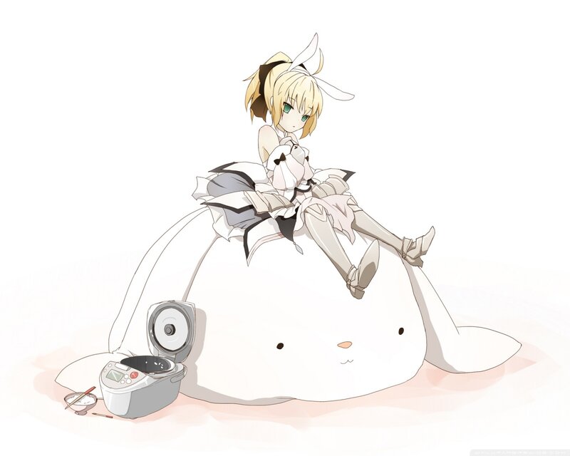 Blonde Girl on Rabbit — White