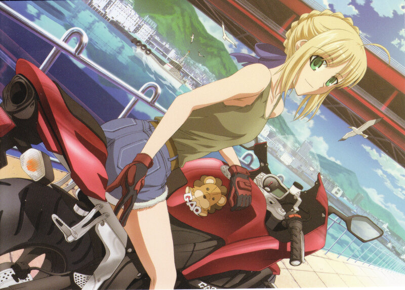 blonde girl on red motorcycle