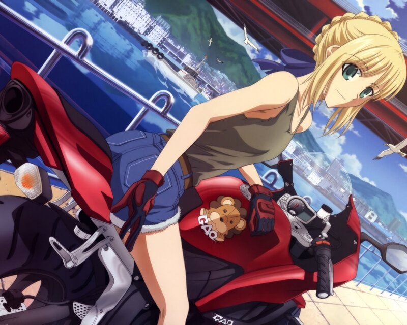 blonde girl on red motorcycle