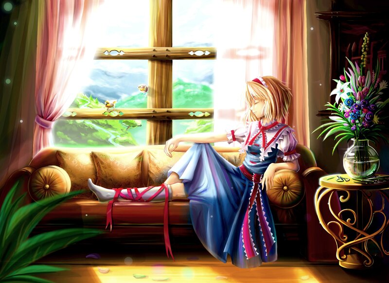 Blonde Girl on Sofa — Blue, Serene