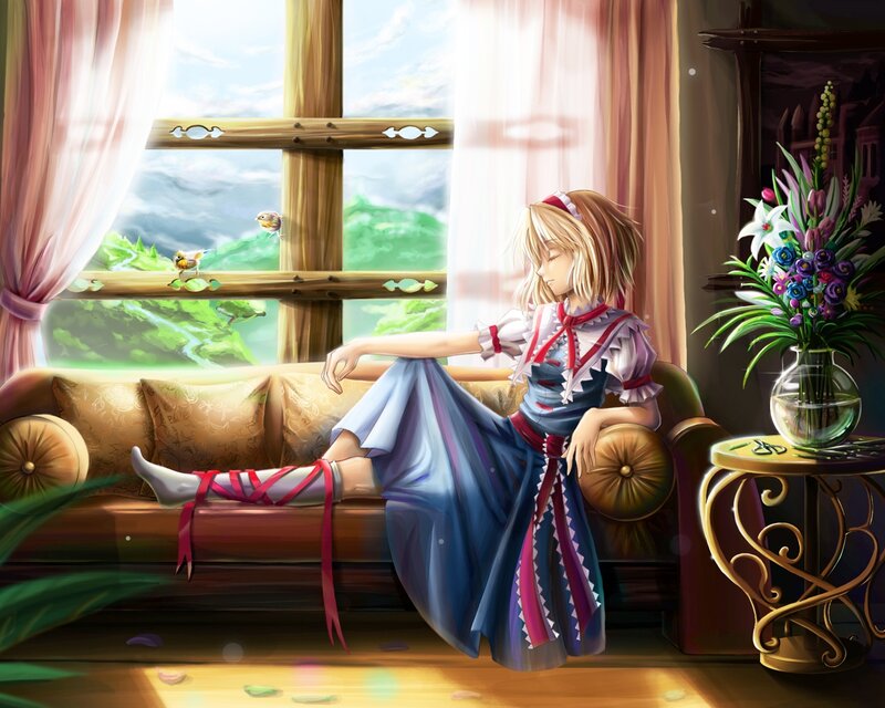 Blonde Girl on Sofa — Blue