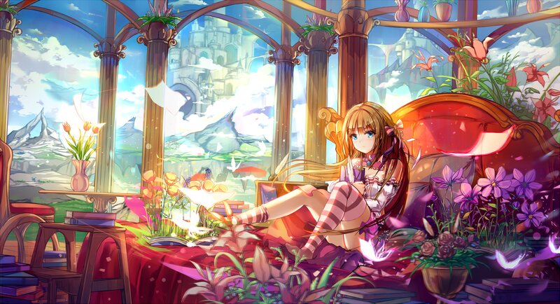 Blonde Girl on Sofa — Purple