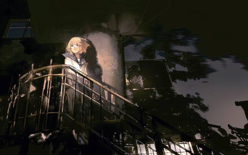 Blonde Girl on Staircase