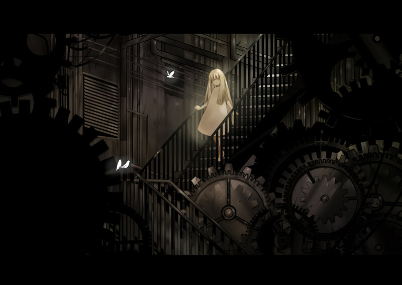 Blonde Girl on Stairs — Black