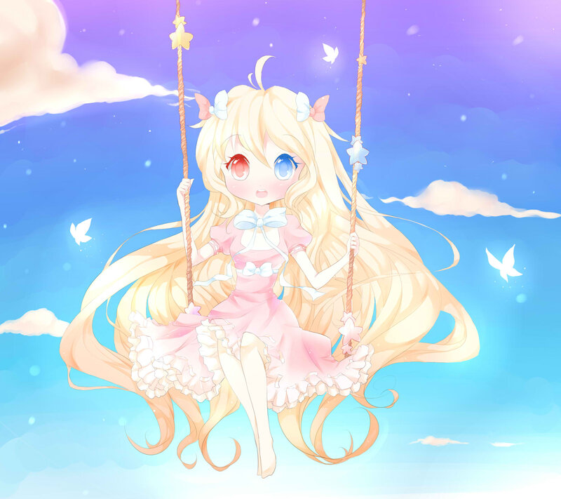 Blonde Girl on Swing — Blue, Serene