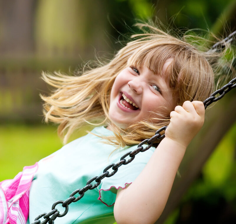 Blonde Girl on Swing — Green