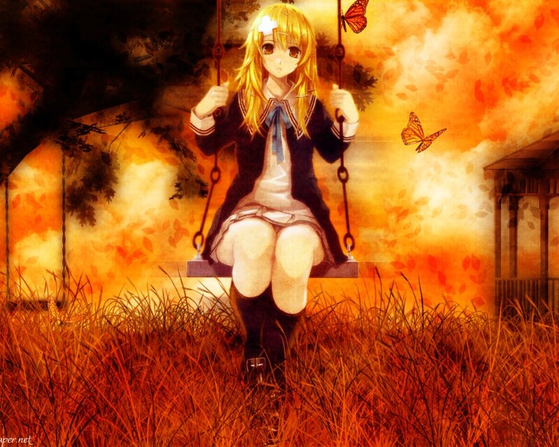 Blonde Girl on Swing — Orange