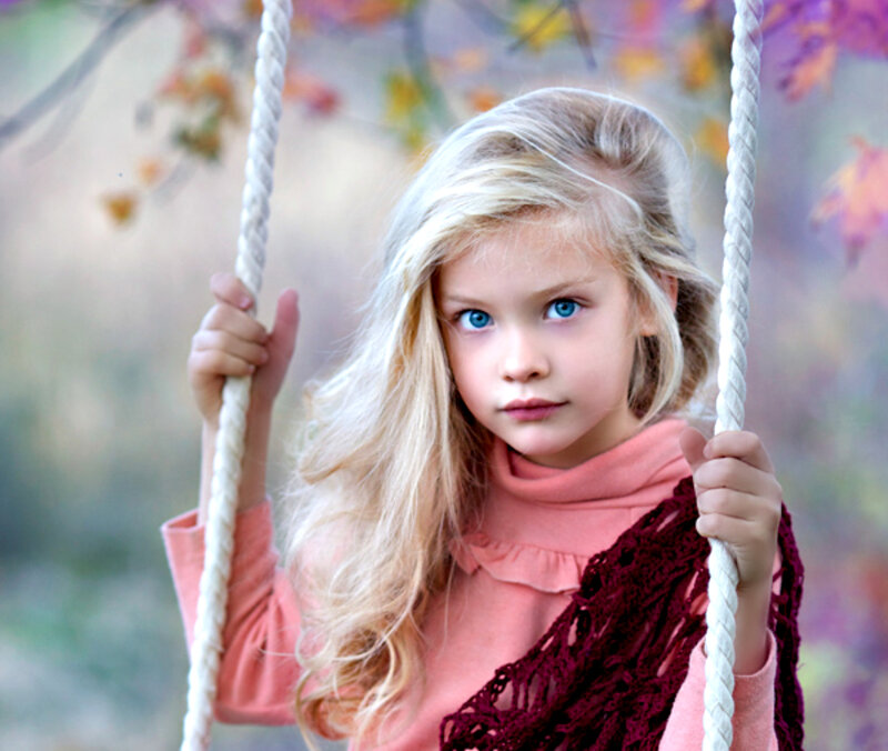 Blonde Girl on Swing — Pink, Calm