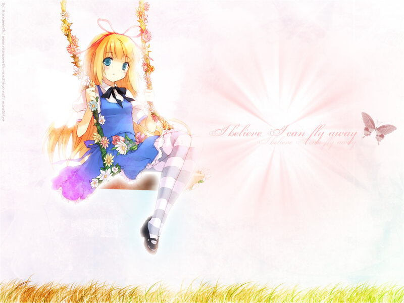 Blonde Girl on Swing — Pink