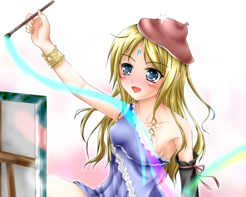 Blonde Girl Painting — Blue