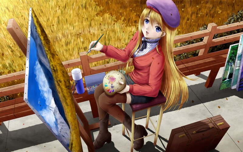 Blonde Girl Painting — Yellow