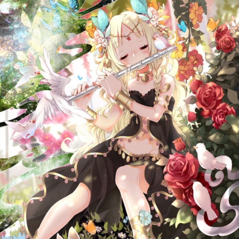 Blonde Girl Playing Flute — Black