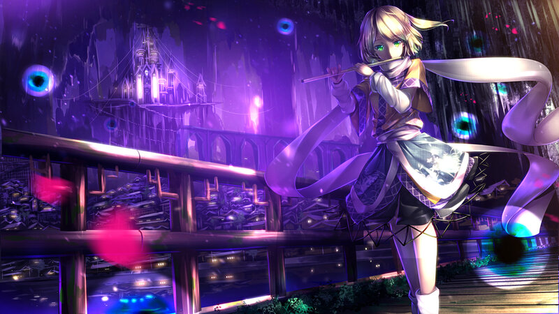 Blonde Girl Playing Flute — Purple