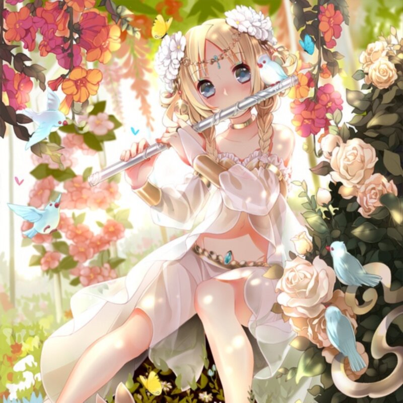 Blonde Girl Playing Flute — White