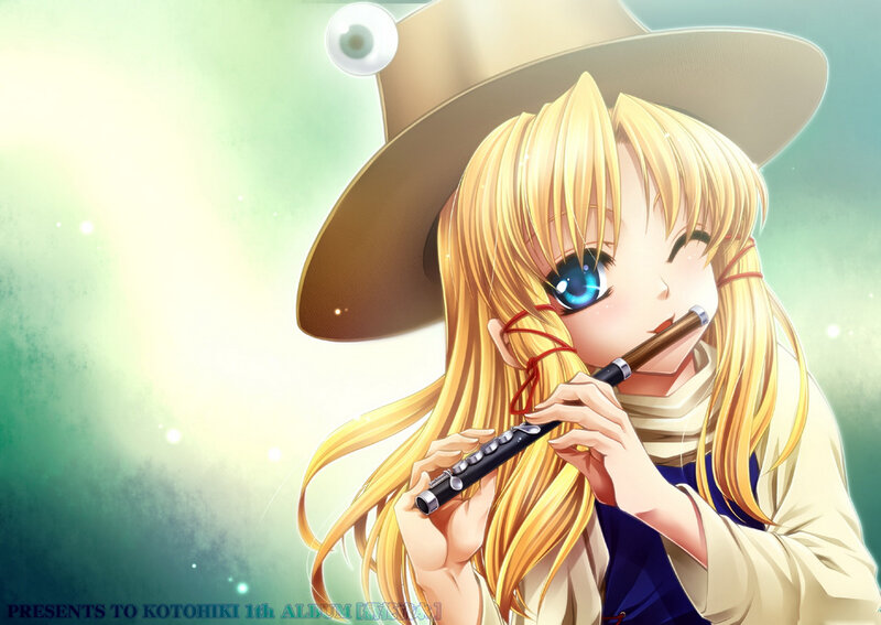 Blonde Girl Playing Flute — Yellow, Serene