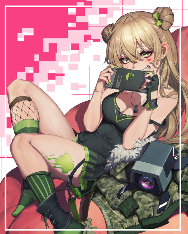 Blonde Girl Playing Game — Pink