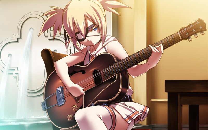 Blonde Girl Playing Guitar — Brown