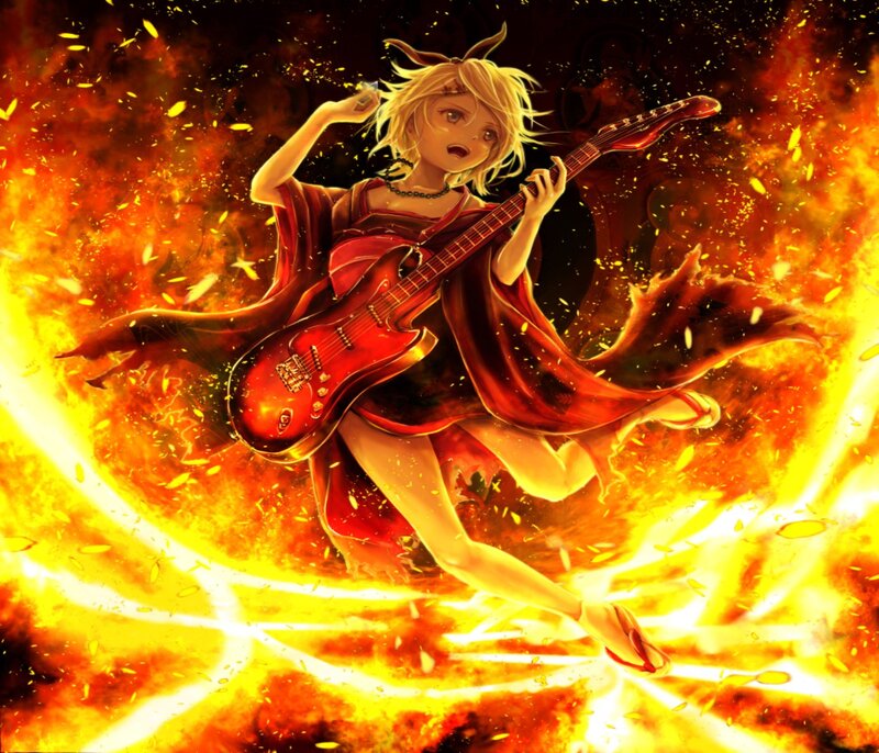Blonde Girl Playing Guitar — Red