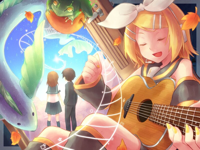 Blonde Girl Playing Guitar — Yellow