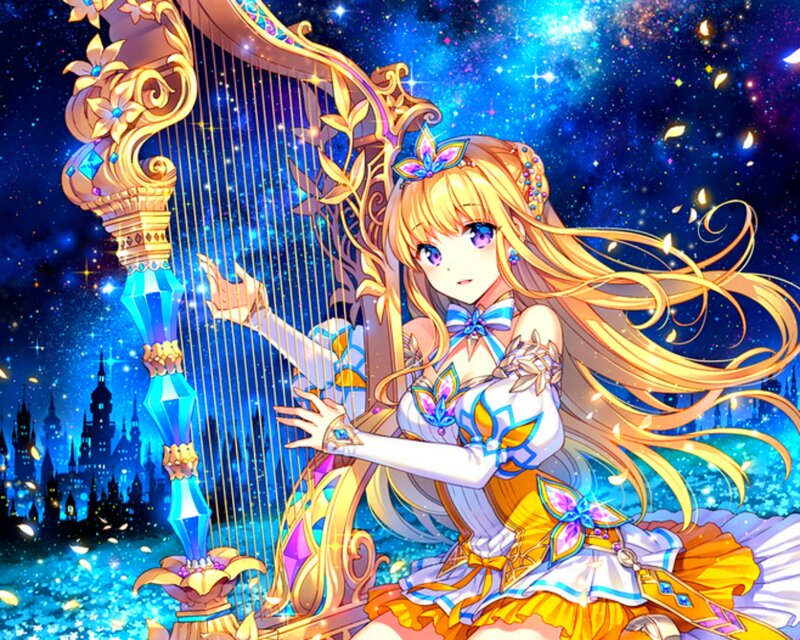 Blonde Girl Playing Harp