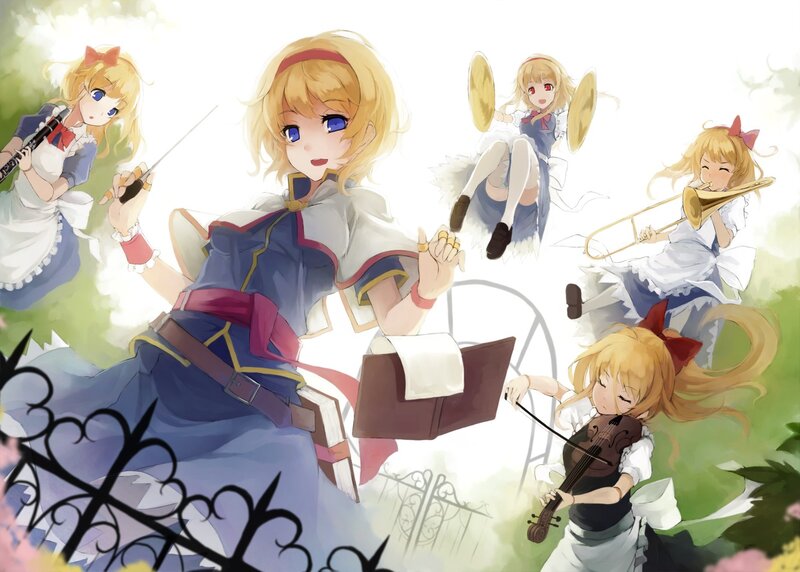 Blonde Girl Playing Instruments — Blue