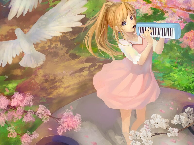 Blonde Girl Playing Keyboard — Pink