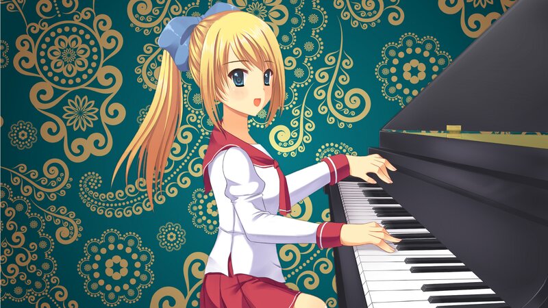 Blonde Girl Playing Piano — Blue