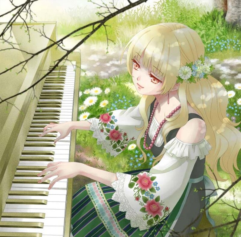 Blonde Girl Playing Piano — Green