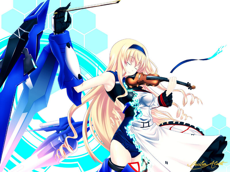 Blonde Girl Playing Violin — Blue, Dynamic