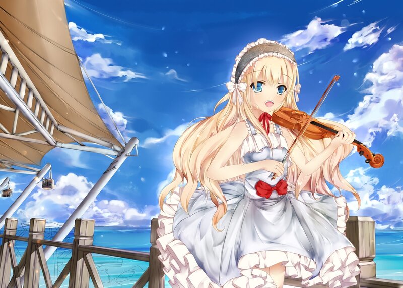 Blonde Girl Playing Violin — Blue, Serene