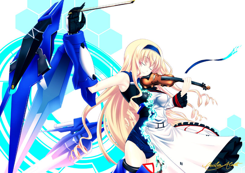 Blonde Girl Playing Violin — Blue