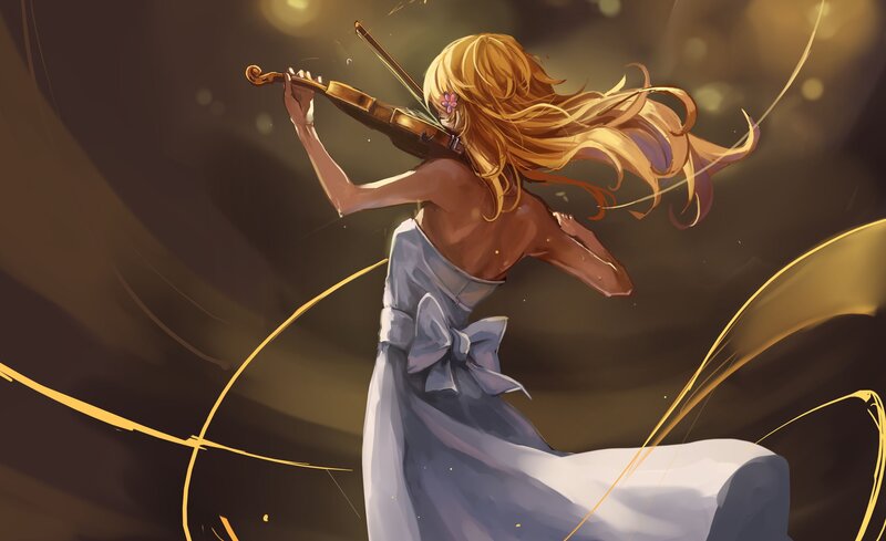 Blonde Girl Playing Violin — Gold