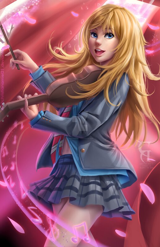 Blonde Girl Playing Violin — Pink, Dynamic