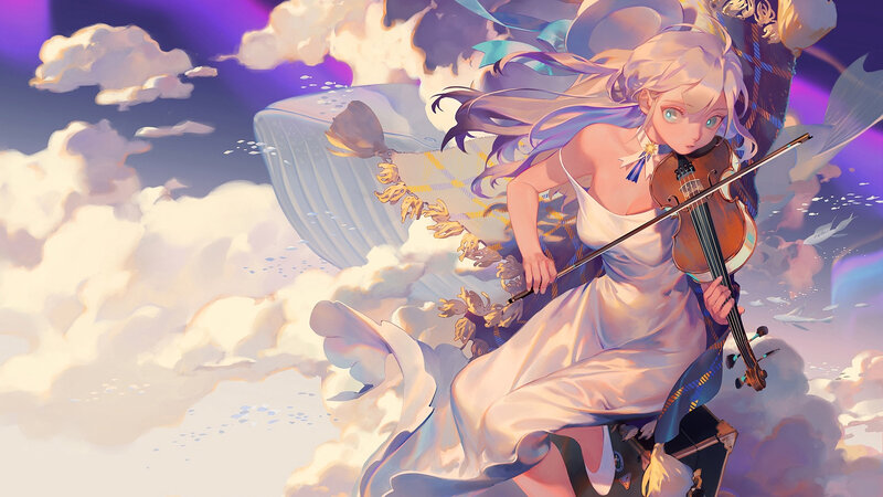 Blonde Girl Playing Violin — Purple, Dreamy