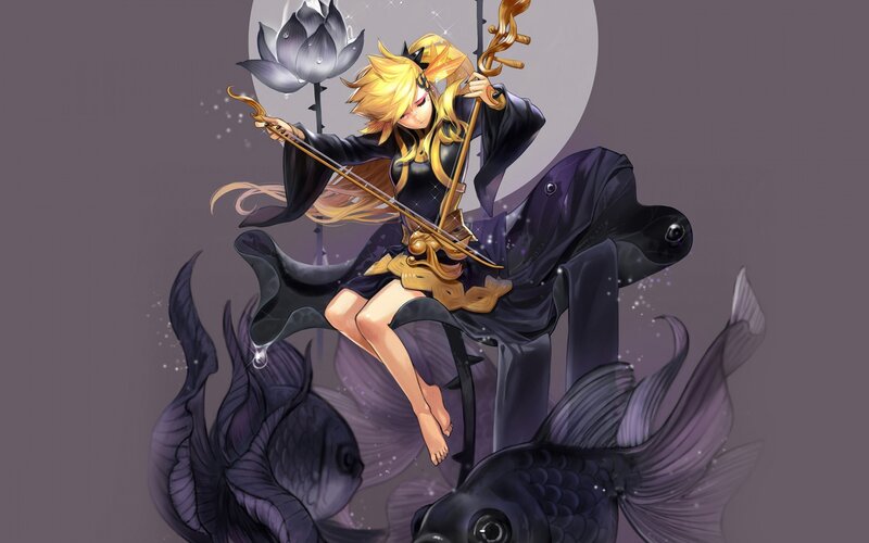 Blonde Girl Playing Violin — Purple