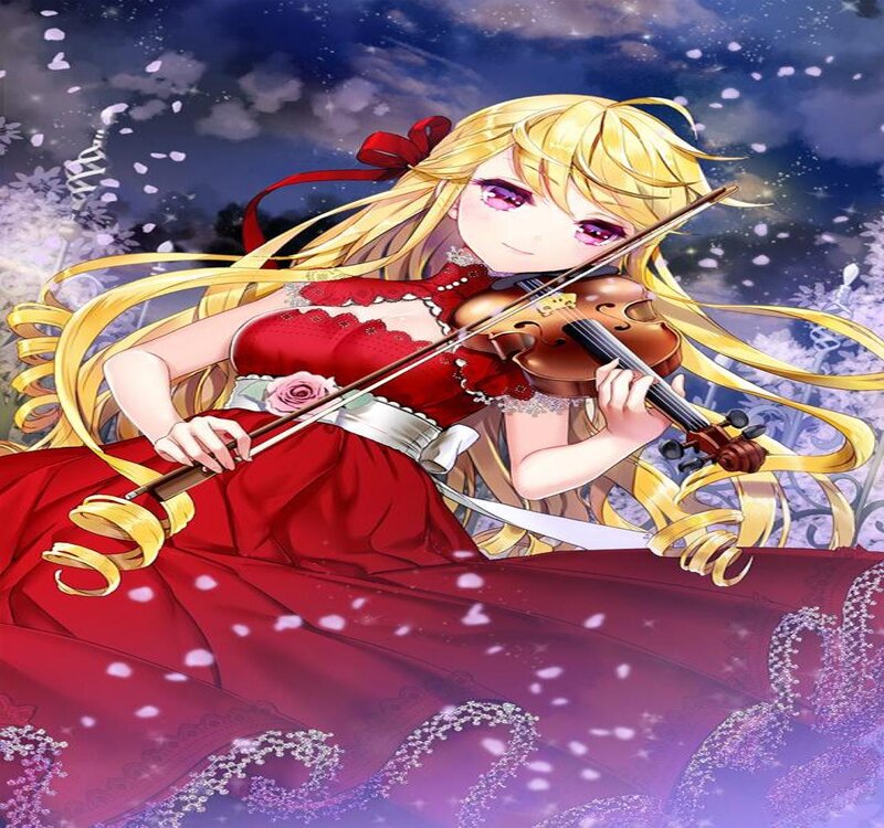 Blonde Girl Playing Violin — Red, Dreamy