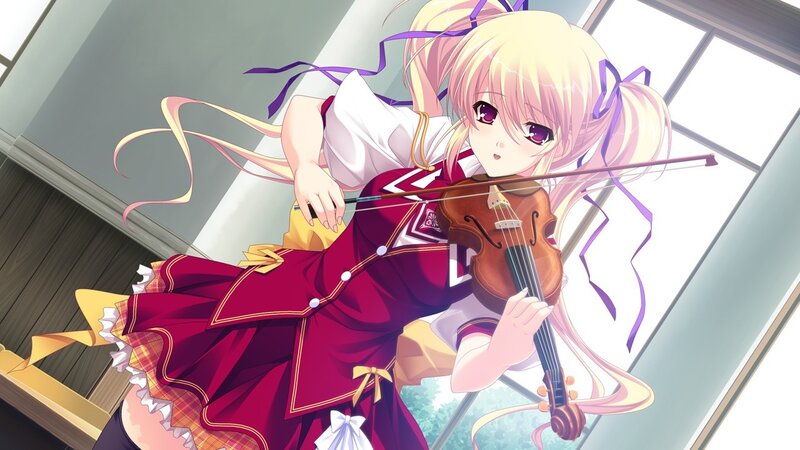 Blonde Girl Playing Violin — Red