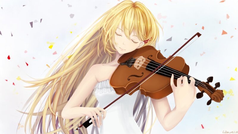 Blonde Girl Playing Violin — White, Serene