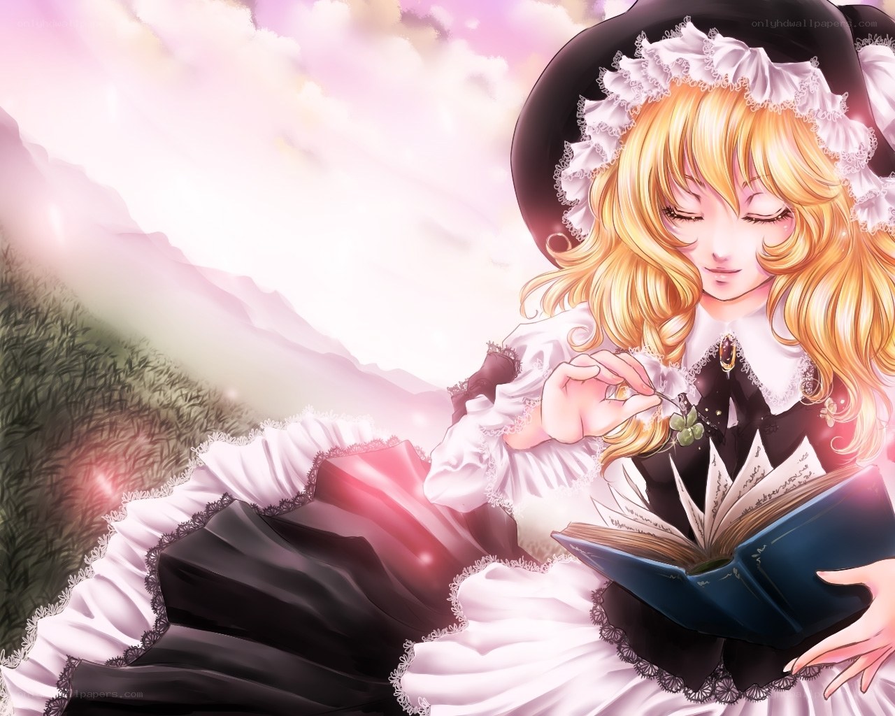 Blonde girl reading book