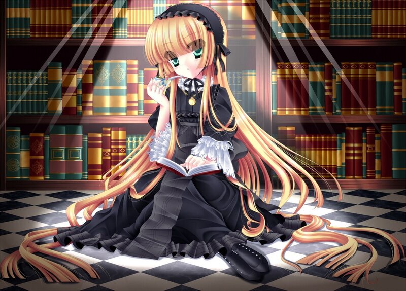 Blonde Girl Reading Book — Black, Calm, Anime