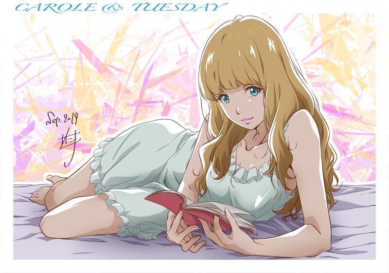 Blonde Girl Reading Book — Blue, Calm, Morning, Anime