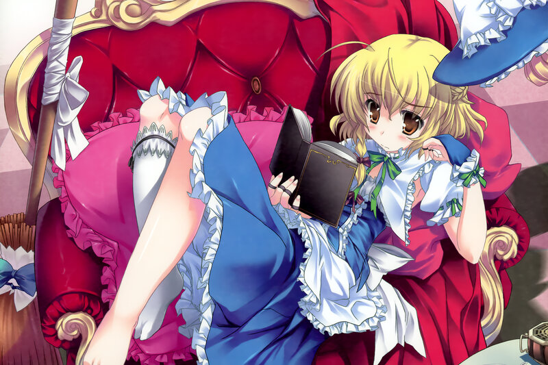 Blonde Girl Reading Book — Blue, Calm