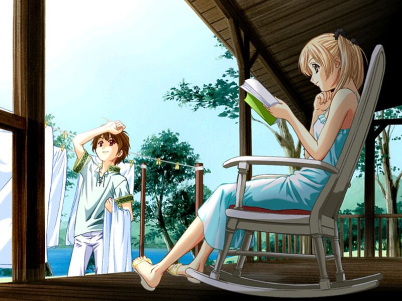 Blonde Girl Reading Book — Blue, Serene