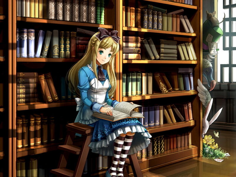 Blonde Girl Reading Book — Blue