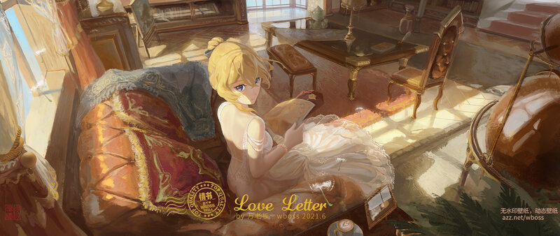 Blonde Girl Reading Book — Gold